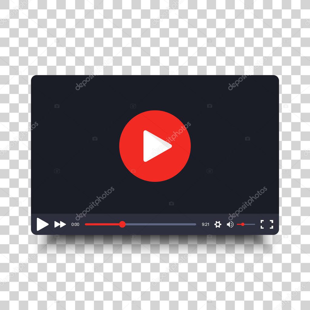 Video player frame. Video player interface screen. Video player frame in cartoon design style. Isolated on transparent background. Vector element