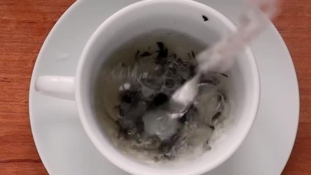 El agua caliente se vierte en una taza de té. Comida. Fiesta del té — Vídeo de stock