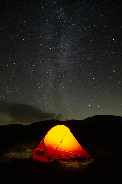 Палатка Млечным Путем Дикой Природе Стоковое Фото