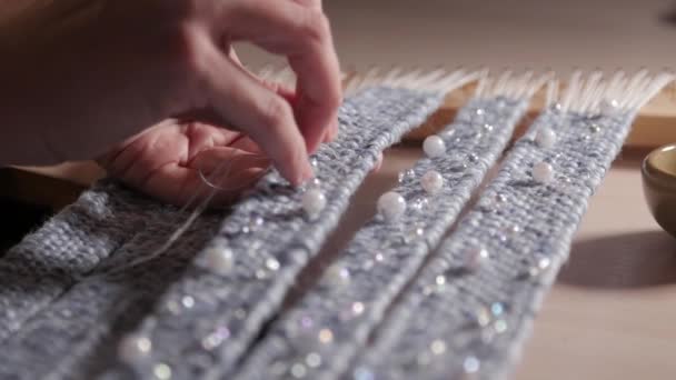 Handmade tapestry in slow motion — Stockvideo