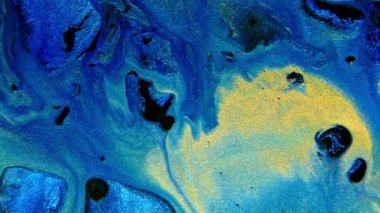 Soyut mürekkep boyası mavi ve altın arkaplan. Akrilik boya karışımı, mermer soyut akışkan sanat deseni..