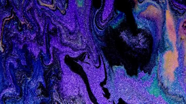 Abstract paint mixing neon violet green orange purple colors ink. Liquid colorful amazing organic background. — Vídeos de Stock