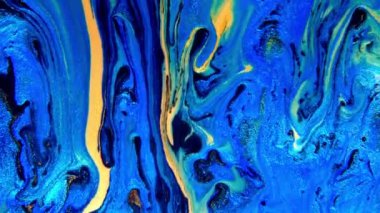 Soyut mürekkep boyası mavi ve altın arkaplan. Akrilik boya karışımı, mermer soyut akışkan sanat deseni..