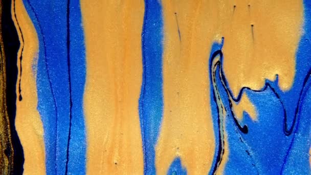 Abstract ink painting blue and gold background. Mixture of acrylic paints, marble abstract fluid art pattern. — Wideo stockowe