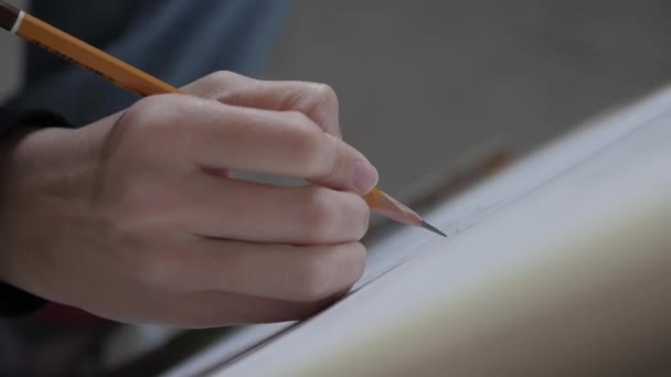 Hand Young Girl Draws Pencil Canvas High Quality Fullhd Footage — Stock Video