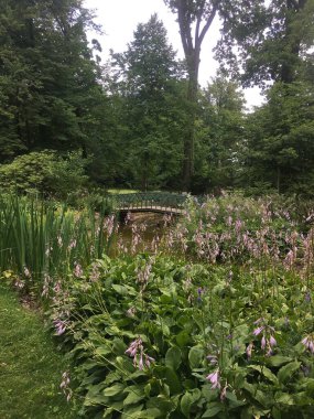 Çek Cumhuriyeti 'ndeki Sychrov Kalesi' nin bahçesinde küçük bir köprü