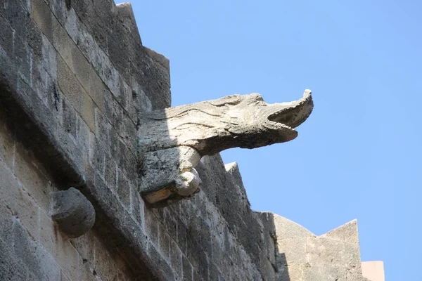 Yunanistan Rodos Şövalyeleri Büyük Ustası Nın Sarayı Yakınlarındaki Bir Duvarın — Stok fotoğraf