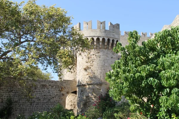 Uma Torre Palácio Grão Mestre Dos Cavaleiros Rodes Grécia — Fotografia de Stock