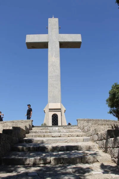 Croix Sur Colline Des Filerimos Rhodes Grèce — Photo