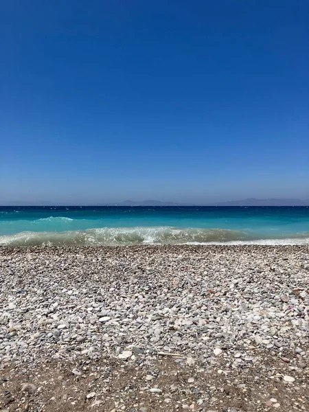 Plaża Morze Wyspie Rodos Grecja — Zdjęcie stockowe