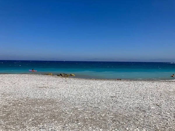 Pláž Moře Ostrově Rhodos Řecko — Stock fotografie