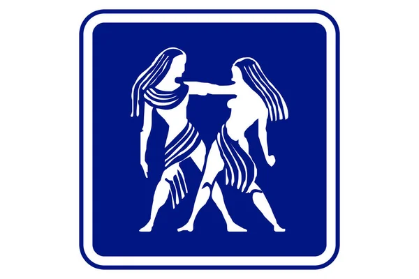 Ilustrace Gemini Znamení Zvěrokruhu Modrém Pozadí — Stock fotografie