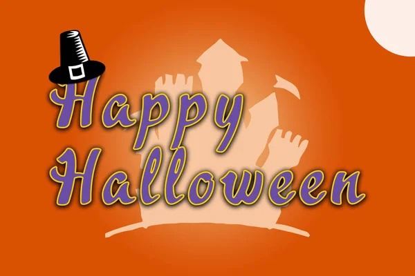 Happy Halloween Party Background Illustration Orange Background Castle — Stok Foto