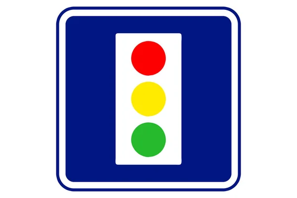 蓝色背景上的红绿灯配置说明 — 图库照片