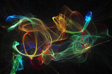 Çeşitli siyah arkaplanlı üç boyutlu soyut arkaplan çizimi