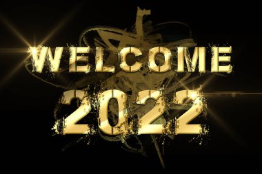 Mutlu yıllar 2022 metin tasarımı. Altın rakamlı illüstrasyon. Mutlu yıllar 2022 tebrik kartı ve poster tasarımı.