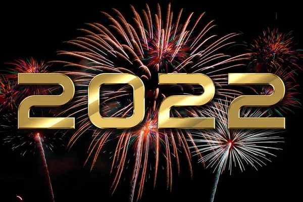 Happy new year 2022 text design. Greeting illustration with golden numbers. Happy New Year 2022 greeting card and poster design.