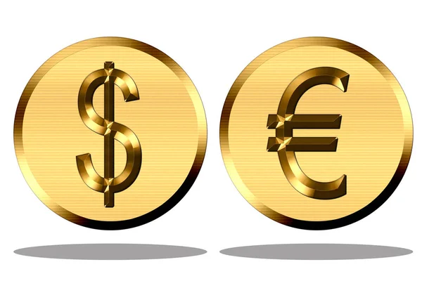 Illustratie Van Peso Euro Symbolen Goud Witte Achtergrond — Stockfoto