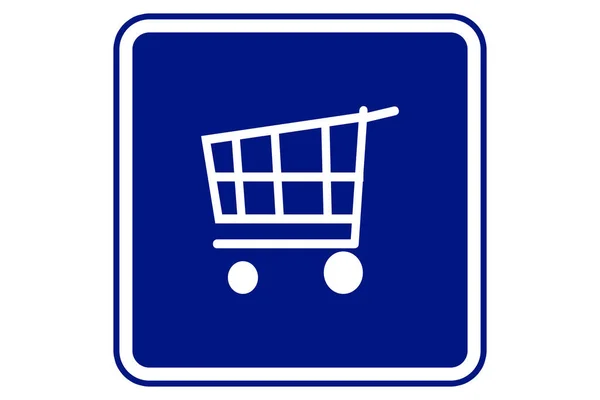 青い背景のスーパーマーケットショッピングカートのイラスト — ストック写真