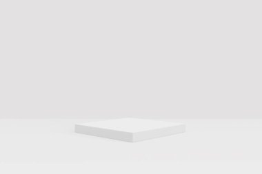 Duvar arkaplan dokusunda geometrik şekilli soyut beyaz ışık. Web sitesinde gösterim ürünü için 3D tasarım. Gri podyum sahne konsepti olan bir model. Reklam ve afiş için boş vitrin.