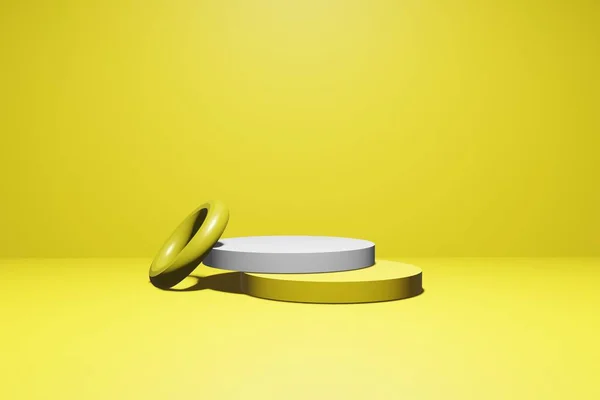 Žluté Pozadí Produktu Stojan Nebo Pódium Podstavec Prázdném Displeji Prázdnými — Stock fotografie