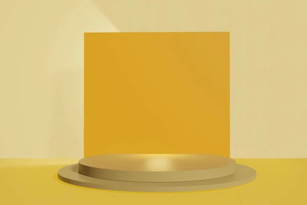 Podstavcový Displej Žlutém Pozadí Konceptem Box Stand Podium Pro Značku — Stock fotografie