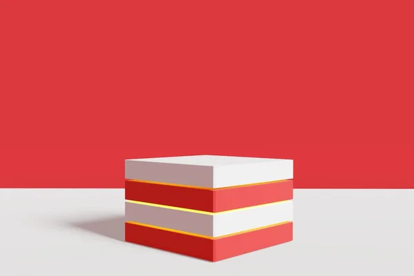 Абстрактный Красный Дисплей Пьедестала Кубиками Скалами Концепцией Стенда Коробки Подиум — стоковое фото