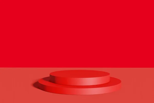 Abstraktes Rotes Sockeldisplay Mit Zylindern Mit Kastenständerkonzept Podium Für Markenförderungsprodukte — Stockfoto
