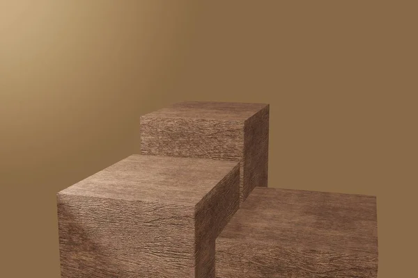 Exposição Pedestal Marrom Com Cubos Madeira Com Conceito Suporte Caixa — Fotografia de Stock