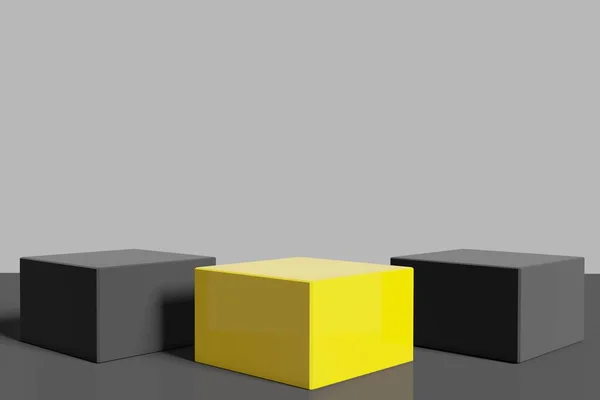 Abstraktní Žlutý Černý Podstavec Kostkami Pojetím Box Stand Pódium Pro — Stock fotografie