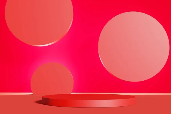Cokołowy Wyświetlacz Cylindrami Abstrakcyjnym Czerwonym Tle Koloru Koncepcją Podstawki Pudełka — Zdjęcie stockowe