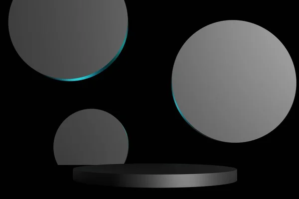 底座显示与气缸和抽象的黑色背景与盒子支持的概念 品牌推广产品的Podium 现实的3D数字渲染 — 图库照片