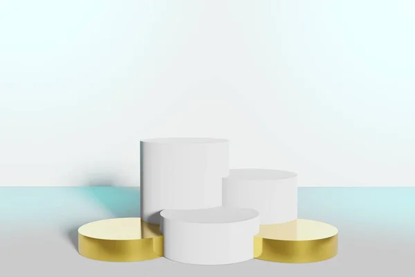 Дисплей Постамента Белым Цветовым Фоном Золотыми Цилиндрами Абстрактный Концепцией Опоры — стоковое фото