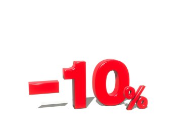 Beyaz arkaplan ve kopyalama alanı ile kırmızı renkte% 10 indirim