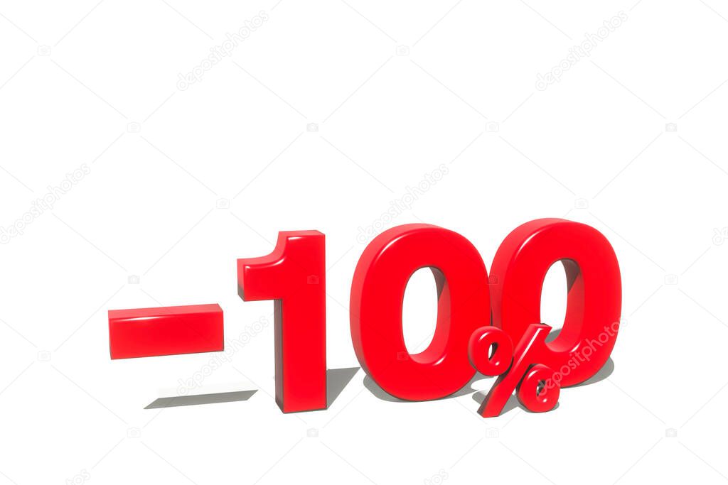 illustration of 100 percent discount in 3d render red color with white background and copy space