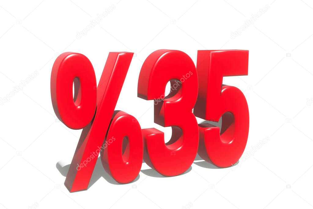 illustration of 35 percent discount in 3D illustration red color with white background and copy space