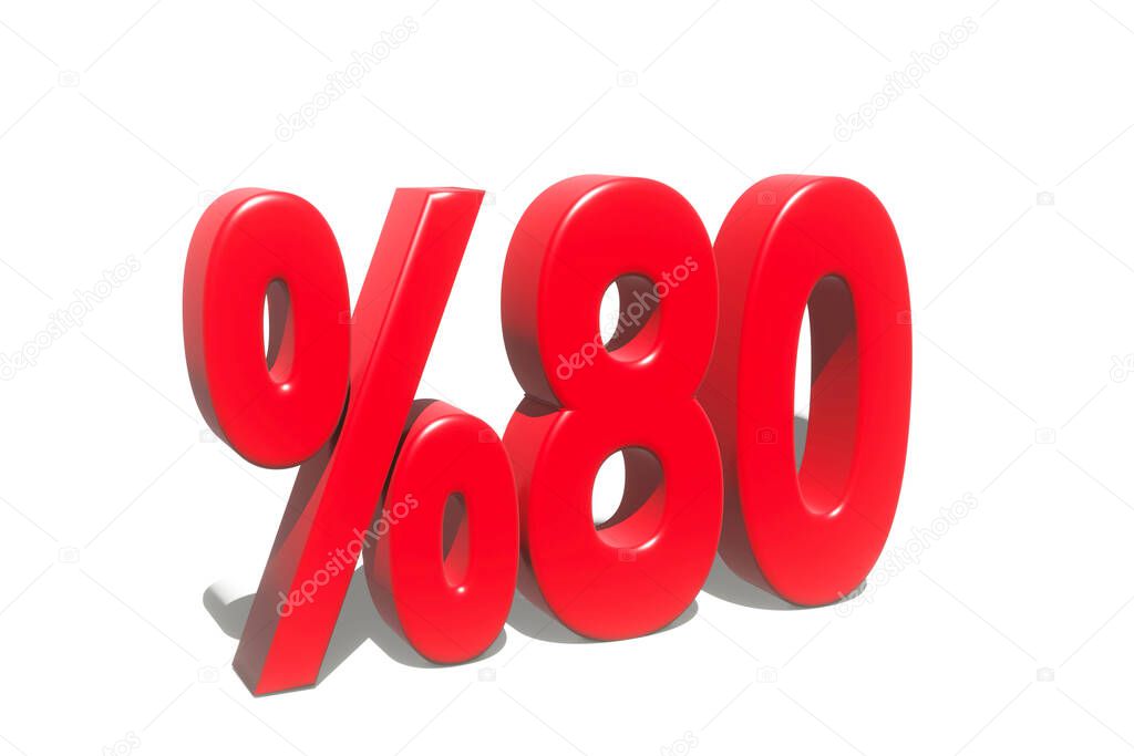 illustration of 80 percent discount in 3D illustration red color with white background and copy space