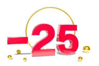 Beyaz arkaplan ve kopyalama alanı ile 3 boyutlu resimleme kırmızı renginde% 25 indirim