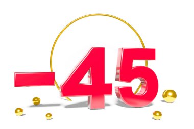 Beyaz arkaplan ve kopyalama alanı ile 3 boyutlu resimleme kırmızı renginde% 45 indirim