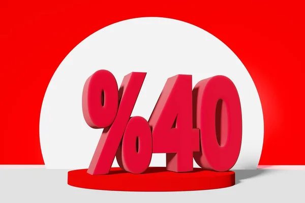illustration of mega sale with 40 percent off in red color 3D illustration with red background and copy space