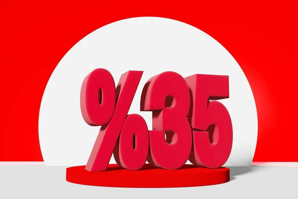 illustration of mega sale with 35 percent off in red color 3D illustration with red background and copy space