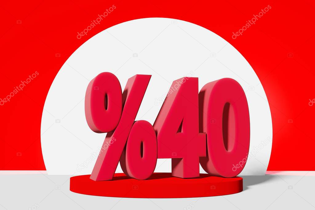 illustration of mega sale with 40 percent off in red color 3D illustration with red background and copy space