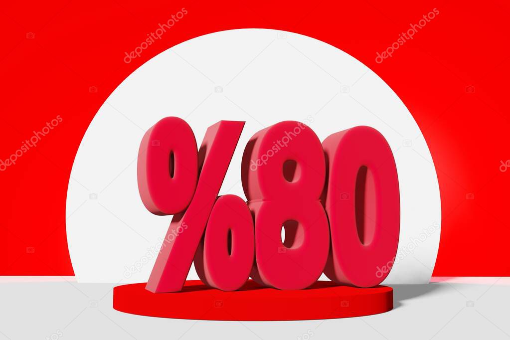 illustration of mega sale with 80 percent off in red color 3D illustration with red background and copy space