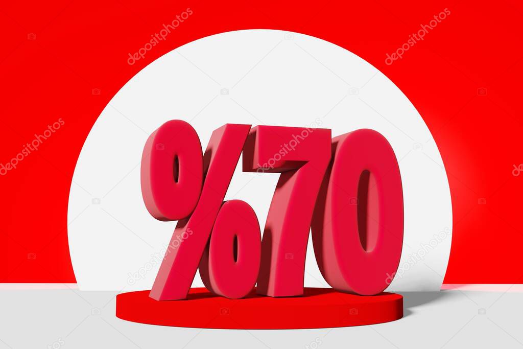 illustration of mega sale with 70 percent off in red color 3D illustration with red background and copy space