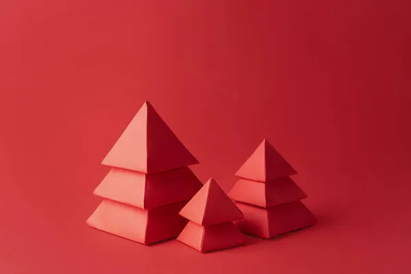 Kertas Kerajinan Natal Kartu Natal Tiga Kertas Merah Pohon Natal — Stok Foto