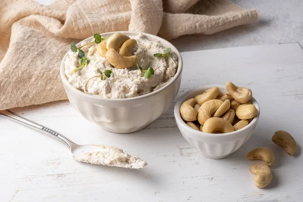 Fermented Nut Spread Vegan Diet Bowl Cashew Cheese Baked Garlic Stock Photo