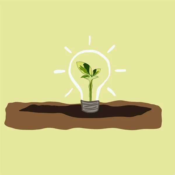 Une Petite Plante Née Dans Une Ampoule Environnement Concept Écologique — Image vectorielle