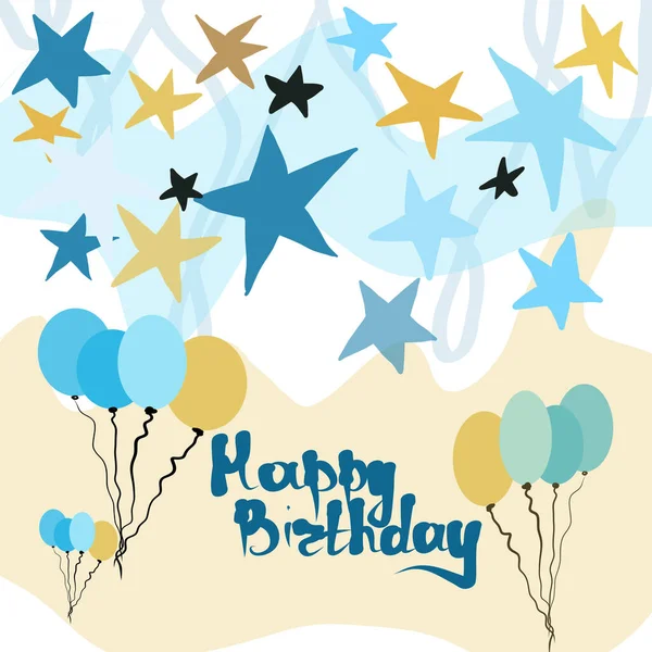 誕生日には星と風船付きのお祭りカード 誕生日おめでとう — ストックベクタ