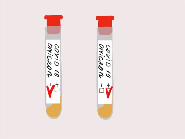 Tubo Teste Sangue Com Etiqueta Covid Omicron Resultado Positivo Negativo —  Vetores de Stock