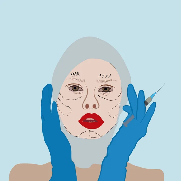 Chica Está Preparando Para Inyecciones Botox Inyecciones Belleza Marcas Cara — Vector de stock